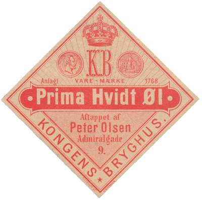 1873-1890 Prima hvidtøl fra Kongens Bryghus