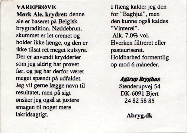 Agtrup Bryghus, vareprøve april 2008