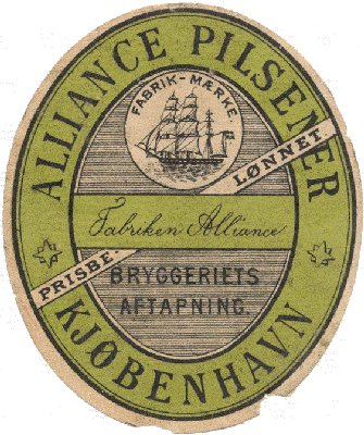 1882 - 1891 Pilsener fra fabriken Alliance