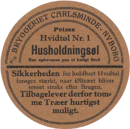 o1910 Carlsminde Husholdningsøl, Etiket til øltønde 